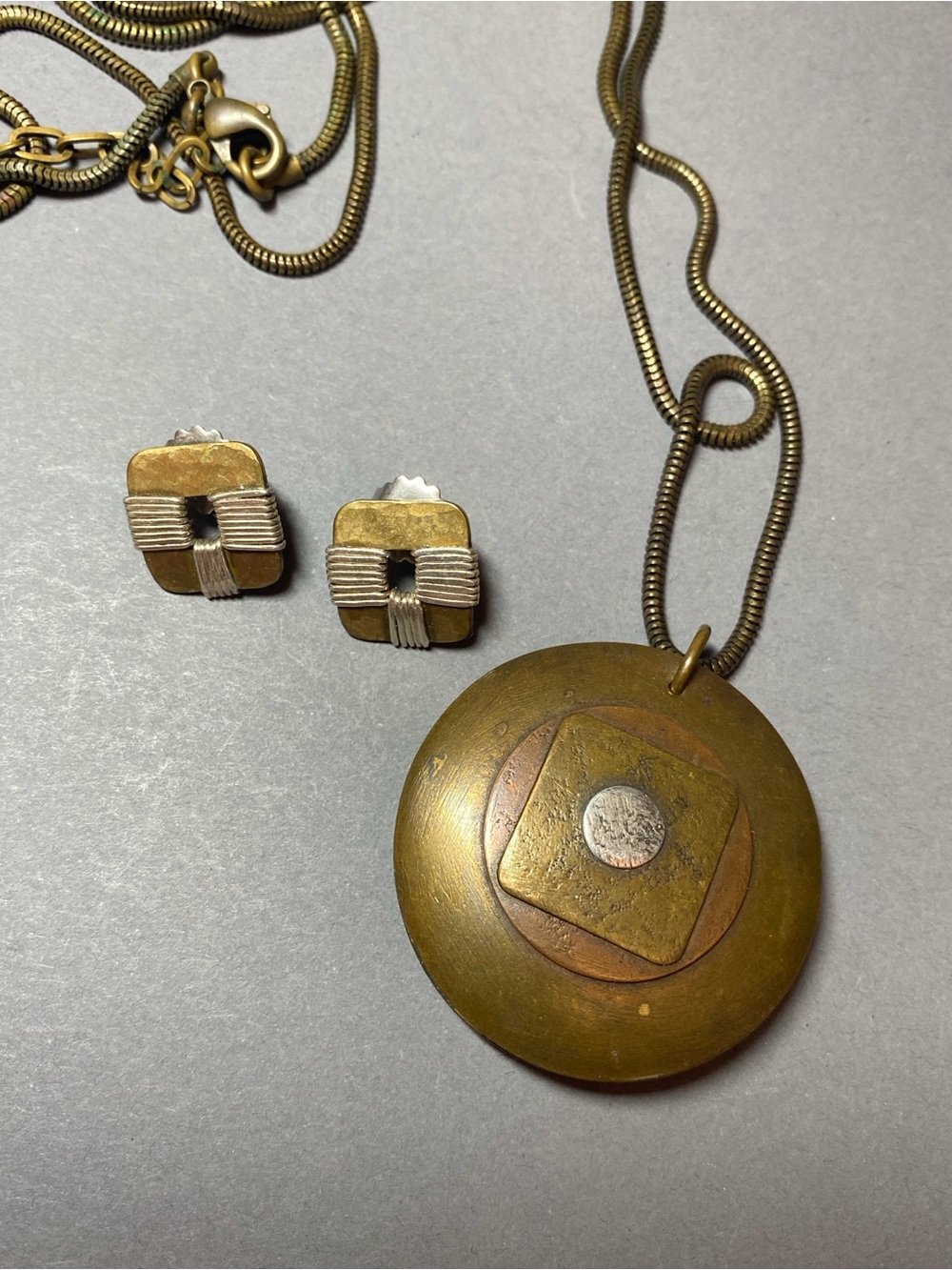 Vintage Marjorie Baer mixed metal necklace and earring lot